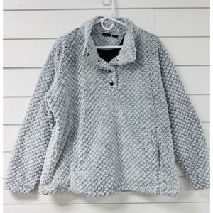 Canyon Creek Womens XL Gray Popcorn Sherpa Fleece Quarter Snap Pullover Sweater